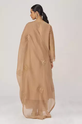 Toasted almond raw silk festive kurta set
