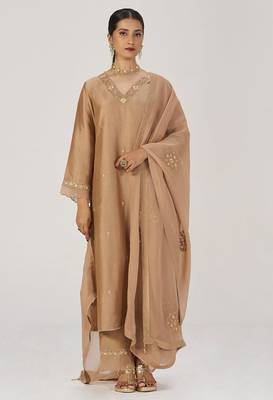 Toasted almond raw silk festive kurta set 3