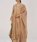 Toasted almond raw silk festive kurta set