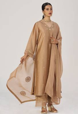 Toasted almond raw silk festive kurta set 4