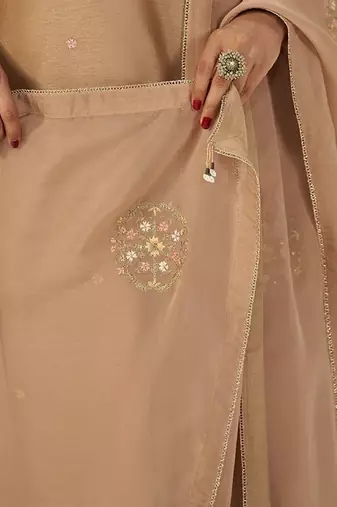 Toasted almond raw silk festive kurta set