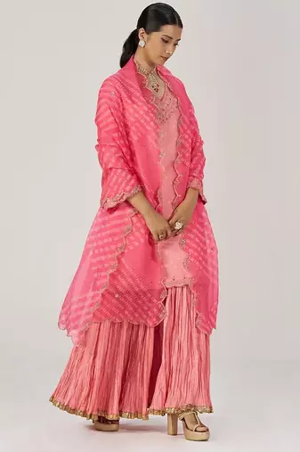 Peach blossom festive bandhani print sharara set