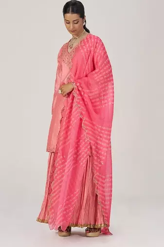 Peach blossom festive bandhani print sharara set