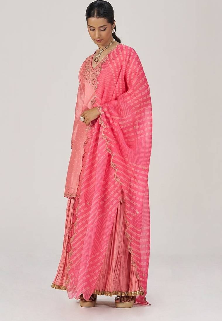 Peach blossom festive bandhani print sharara set