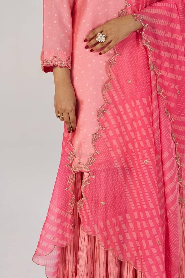Peach blossom festive bandhani print sharara set