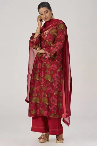 Scarlet sage festive printed kurta set