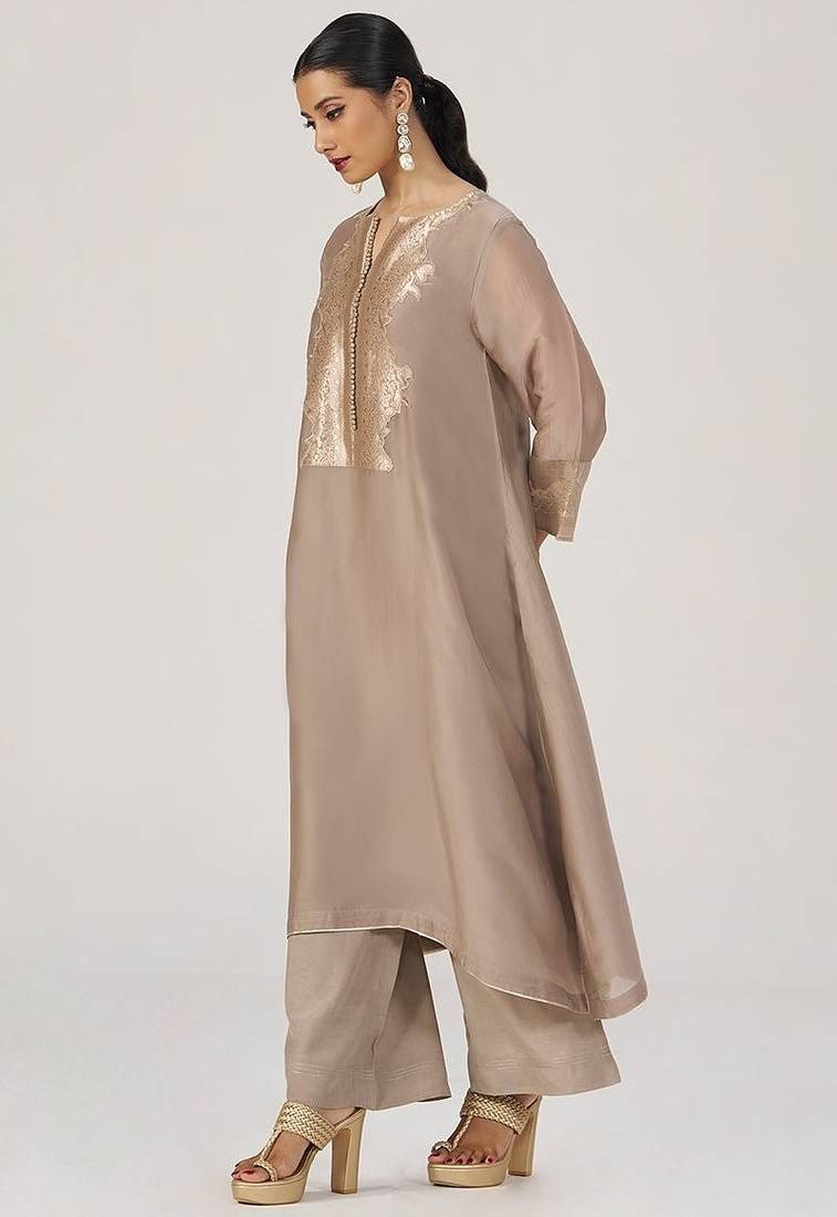 Greige silk festive co-ord set