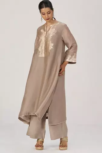 Greige silk festive co-ord set