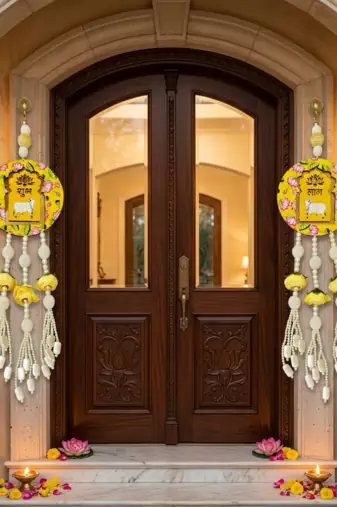 handmade lotus cow shubh labh hanging for home door diwali decor hanging (pack of 2)
