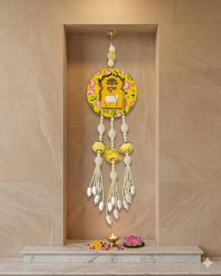 handmade lotus cow shubh labh hanging for home door diwali decor hanging (pack of 2) 2