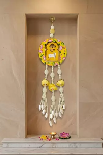 handmade lotus cow shubh labh hanging for home door diwali decor hanging (pack of 2)