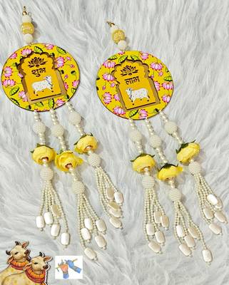 handmade lotus cow shubh labh hanging for home door diwali decor hanging (pack of 2) 3