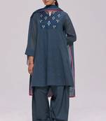 Deep blue printed mul-mul kurta set