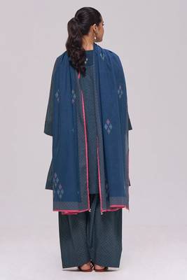 Deep blue printed mul-mul kurta set 3