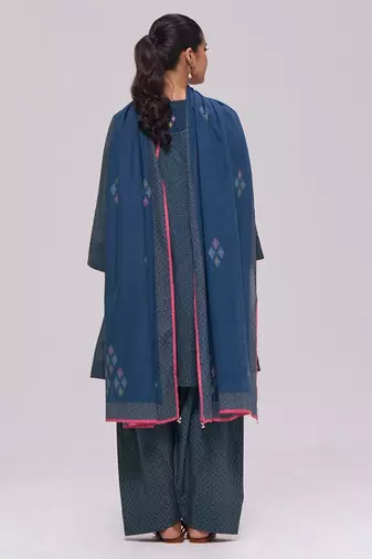 Deep blue printed mul-mul kurta set