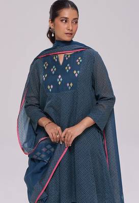 Deep blue printed mul-mul kurta set 5