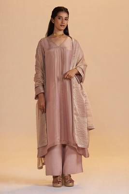 Shell pink tissue festive kurta set 1