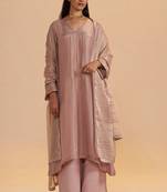 Shell pink tissue festive kurta set
