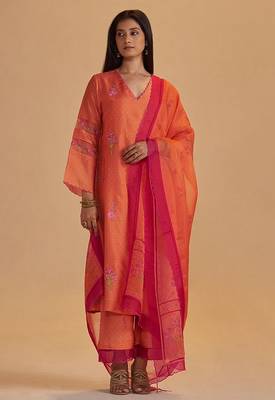 Dusty orange silk festival kurta set 1