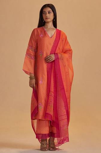 Dusty orange silk festival kurta set