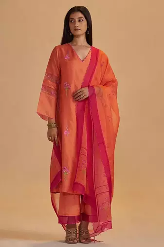 Dusty orange silk festival kurta set