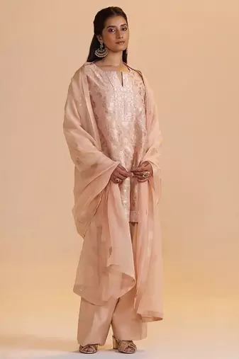 Blush peach pure banarasi jacquard kurta set