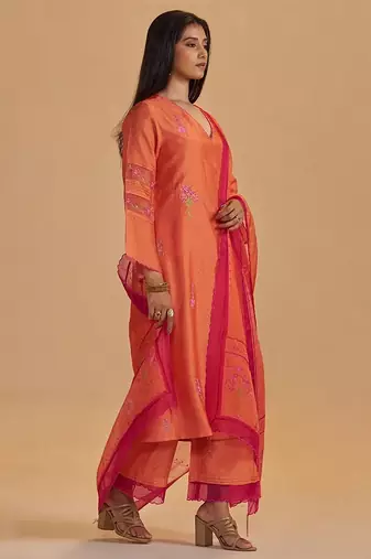 Dusty orange silk festival kurta set