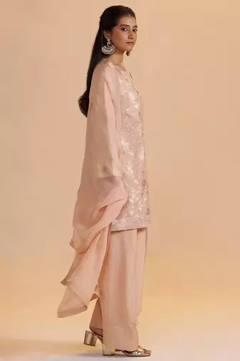 Blush peach pure banarasi jacquard kurta set