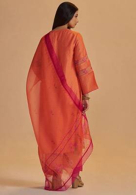 Dusty orange silk festival kurta set 3
