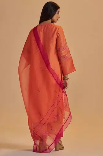 Dusty orange silk festival kurta set