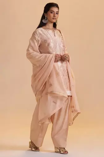 Blush peach pure banarasi jacquard kurta set