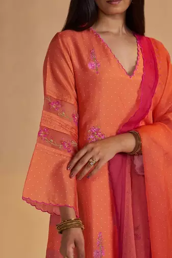 Dusty orange silk festival kurta set
