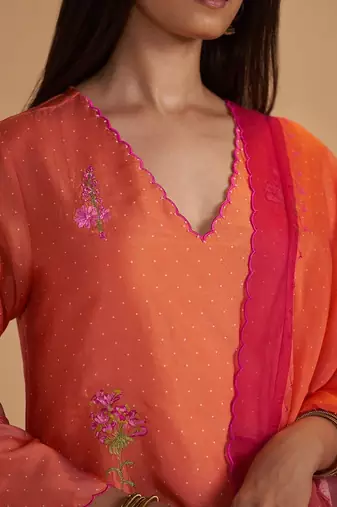 Dusty orange silk festival kurta set
