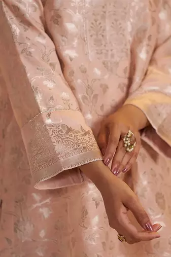 Blush peach pure banarasi jacquard kurta set