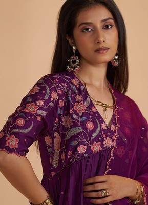 Purple raw silk festive kurta set 2