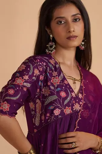 Purple raw silk festive kurta set
