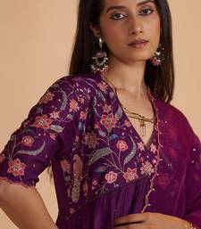Purple raw silk festive kurta set