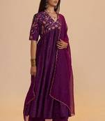 Purple raw silk festive kurta set