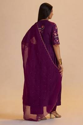 Purple raw silk festive kurta set 4