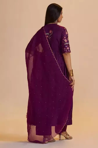 Purple raw silk festive kurta set