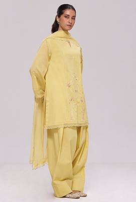 Sulphur yellow mul-chanderi kurta set 2