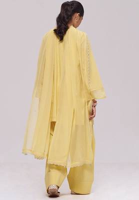 Sulphur yellow mul-chanderi kurta set 3