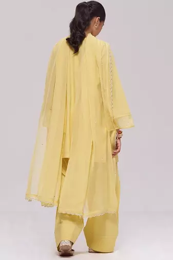 Sulphur yellow mul-chanderi kurta set