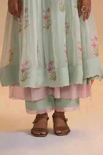 Milky pistachio green silk festive kurta set