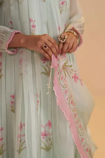 Milky pistachio green silk festive kurta set