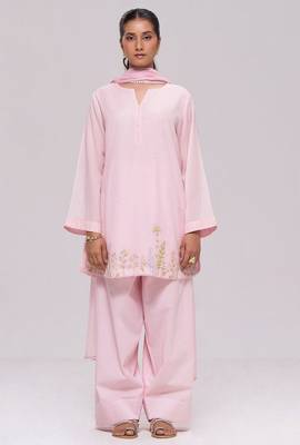 Light pink mul-chanderi kurta set 1