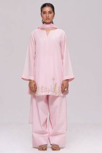 Light pink mul-chanderi kurta set