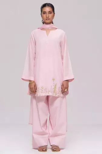 Light pink mul-chanderi kurta set