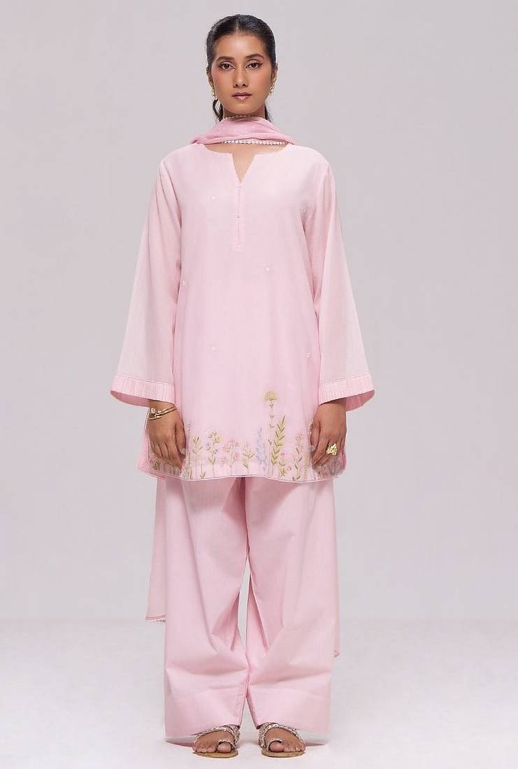 Light pink mul-chanderi kurta set