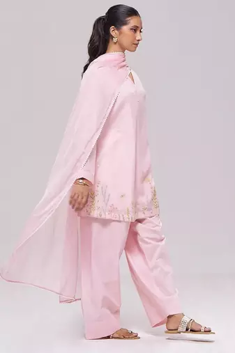 Light pink mul-chanderi kurta set